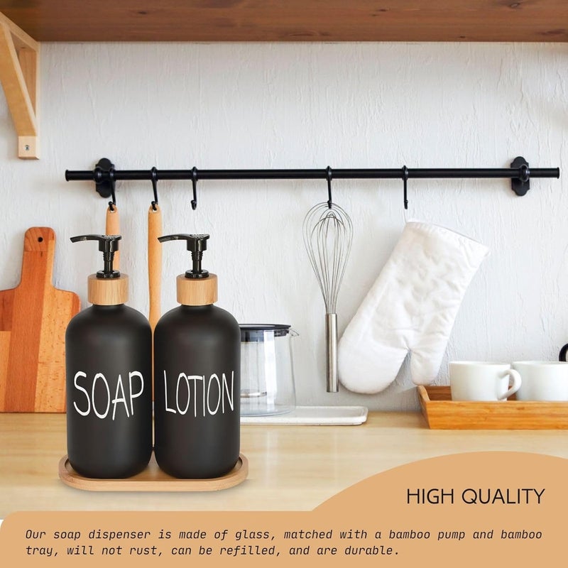DIDROOM Black Soap Dispenser Bathroom Set, Set with Glass Dispenser, Bamboo Pumps & Tray. Hand and Lotion Suitable for Farmhouse Decor - Image 4